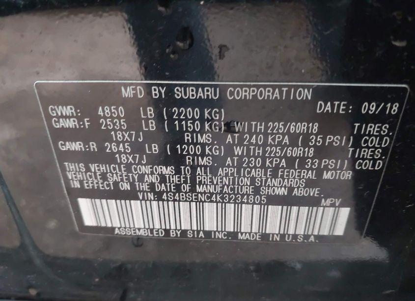 Photo 9 of 2019 Subaru Outback 3.6R LIMITED (VIN 4S4BSENC4K3234805)