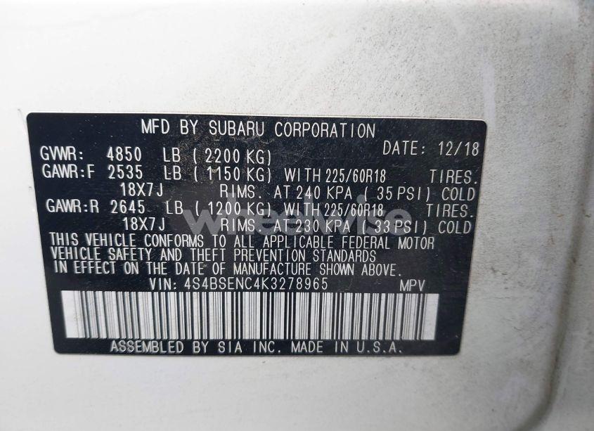 Photo 9 of 2019 Subaru Outback 3.6R LIMITED (VIN 4S4BSENC4K3278965)