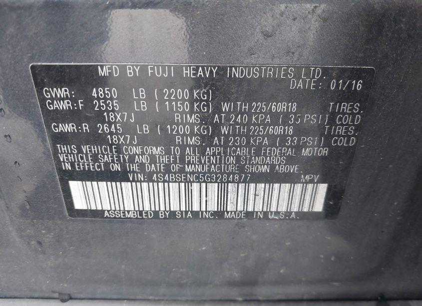 Photo 9 of 2016 Subaru Outback 3.6R LIMITED (VIN 4S4BSENC5G3284877)