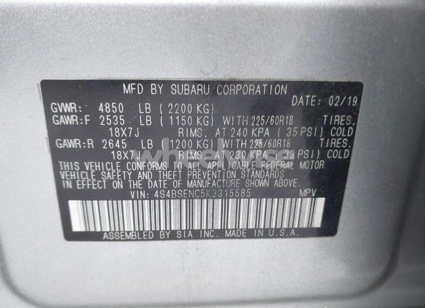 Photo 9 of 2019 Subaru Outback 3.6R LIMITED (VIN 4S4BSENC5K3315585)