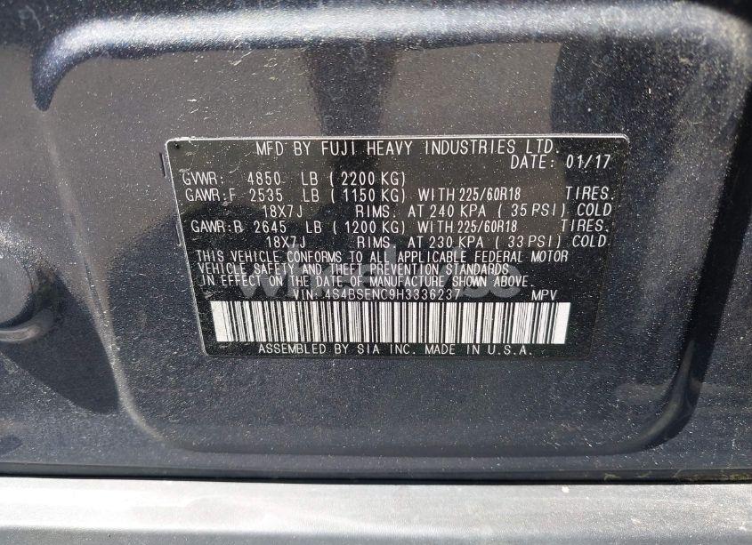 Photo 9 of 2017 Subaru Outback 3.6R LIMITED (VIN 4S4BSENC9H3336237)