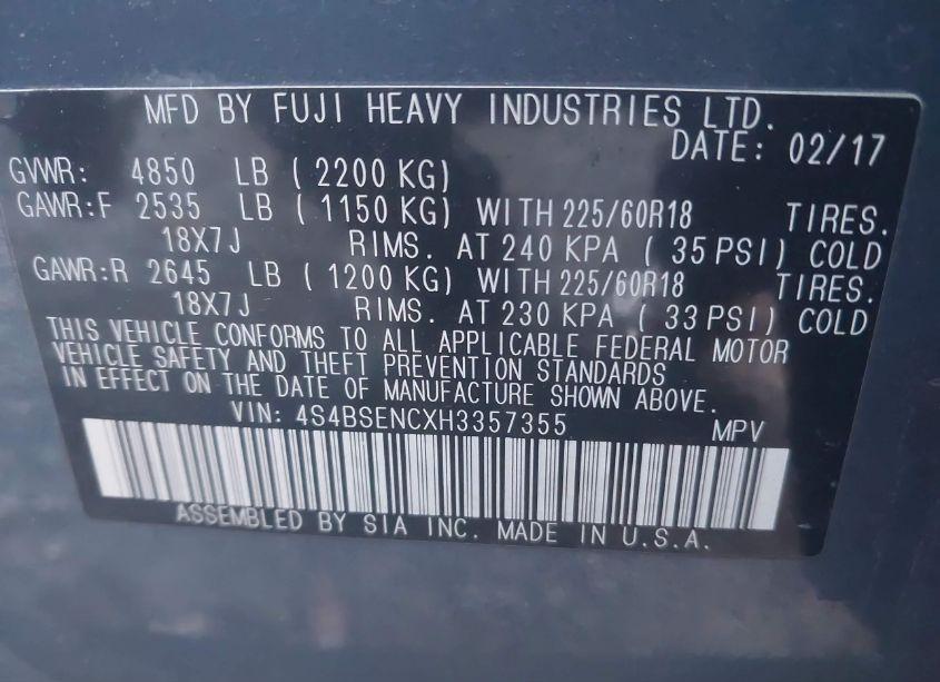 Photo 9 of 2017 Subaru Outback 3.6R LIMITED (VIN 4S4BSENCXH3357355)