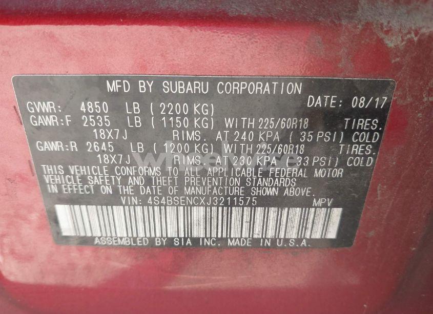 Photo 9 of 2018 Subaru Outback 3.6R LIMITED (VIN 4S4BSENCXJ3211575)