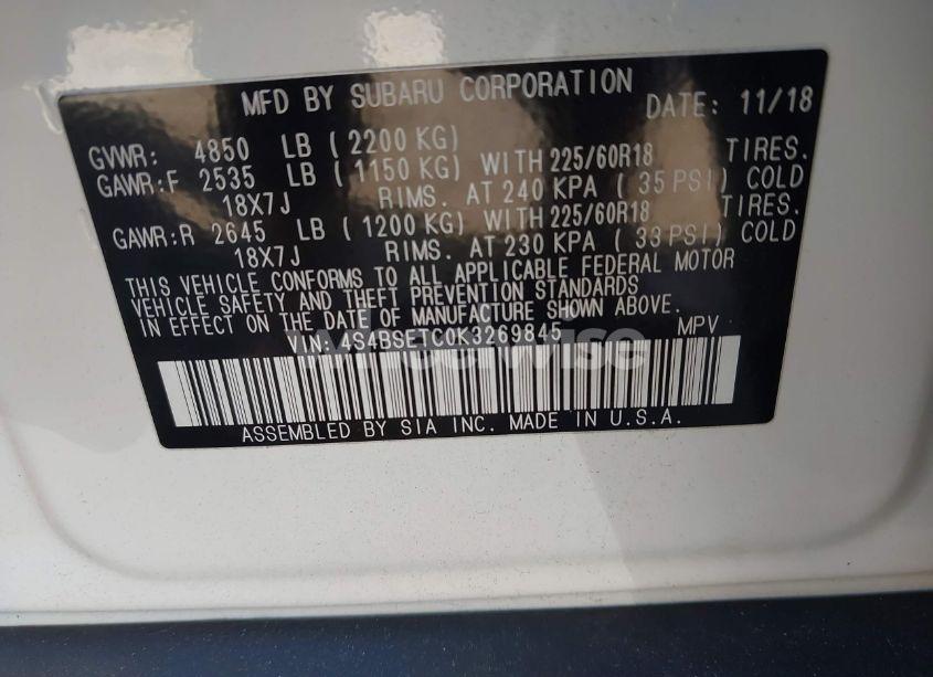 Photo 9 of 2019 Subaru Outback 3.6R TOURING (VIN 4S4BSETC0K3269845)