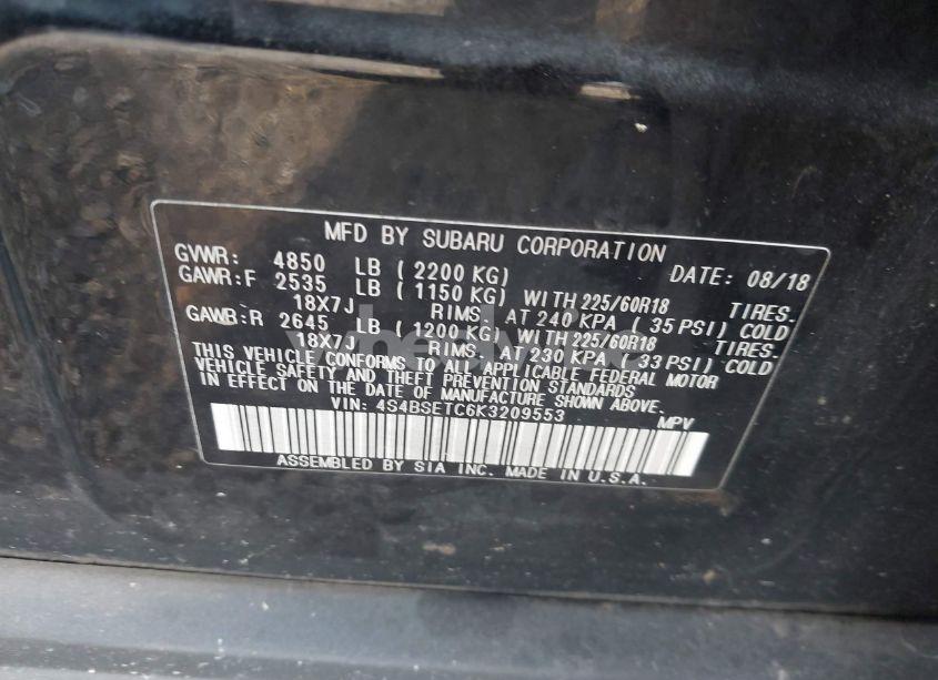 Photo 9 of 2019 Subaru Outback 3.6R TOURING (VIN 4S4BSETC6K3209553)