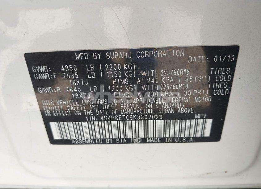 Photo 9 of 2019 Subaru Outback 3.6R TOURING (VIN 4S4BSETC9K3302020)