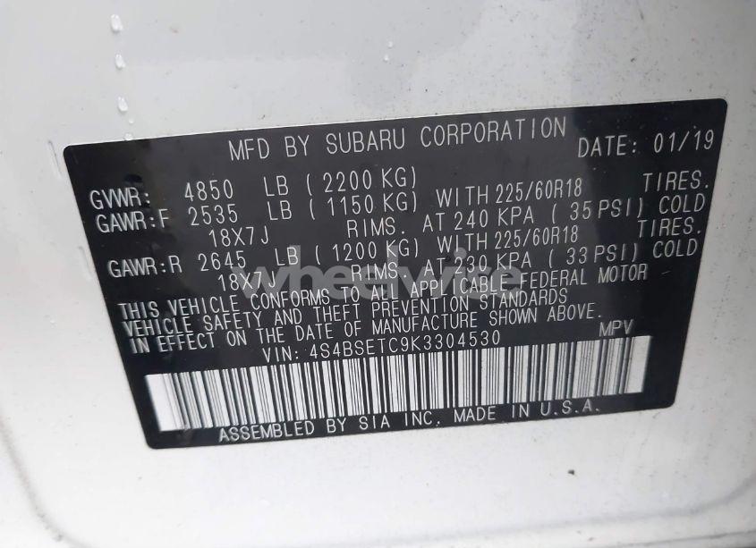 Photo 9 of 2019 Subaru Outback 3.6R TOURING (VIN 4S4BSETC9K3304530)