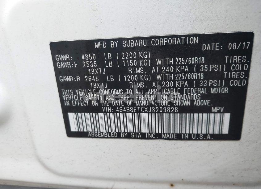 Photo 9 of 2018 Subaru Outback 3.6R TOURING (VIN 4S4BSETCXJ3209828)