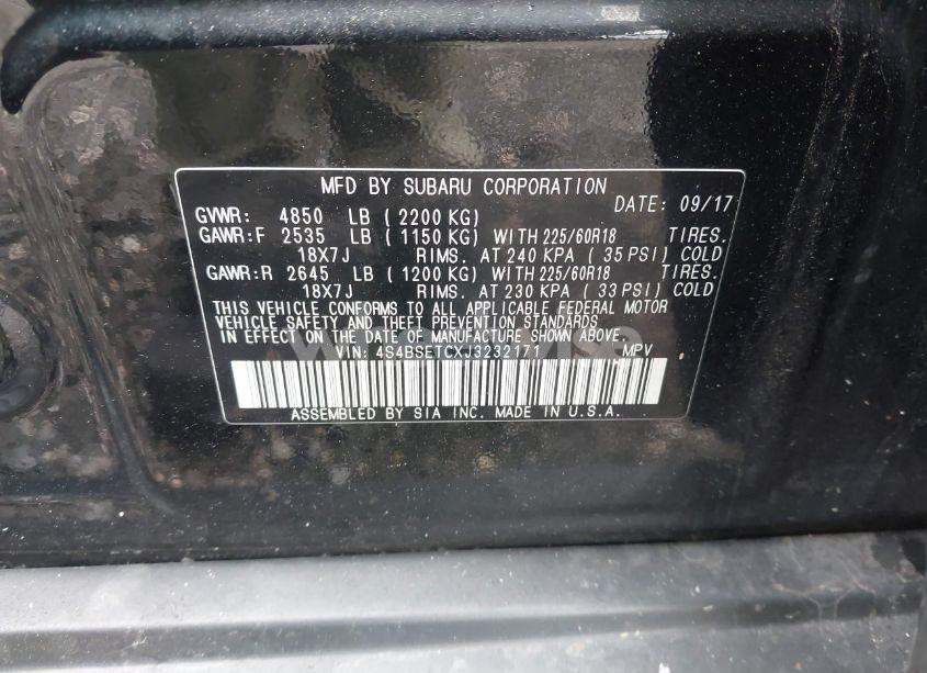 Photo 9 of 2018 Subaru Outback 3.6R TOURING (VIN 4S4BSETCXJ3232171)