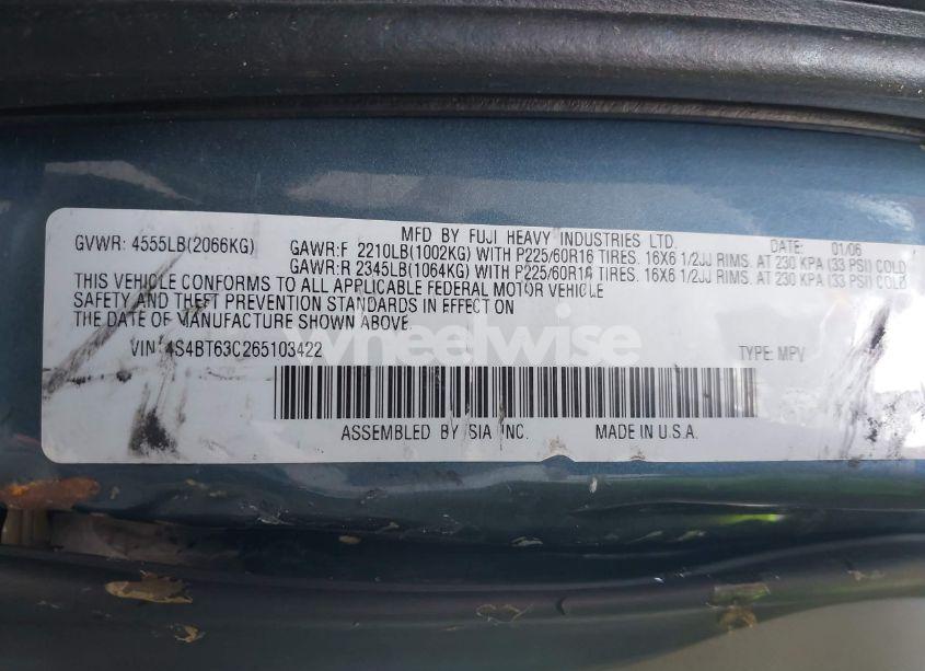 Photo 9 of 2006 Subaru Baja TURBO (VIN 4S4BT63C265103422)