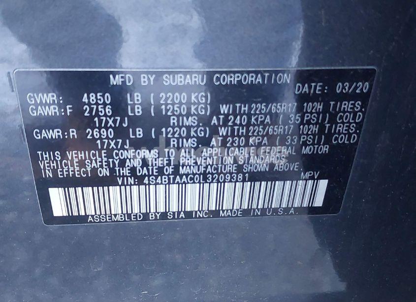 Photo 9 of 2020 Subaru Outback (VIN 4S4BTAAC0L3209381)