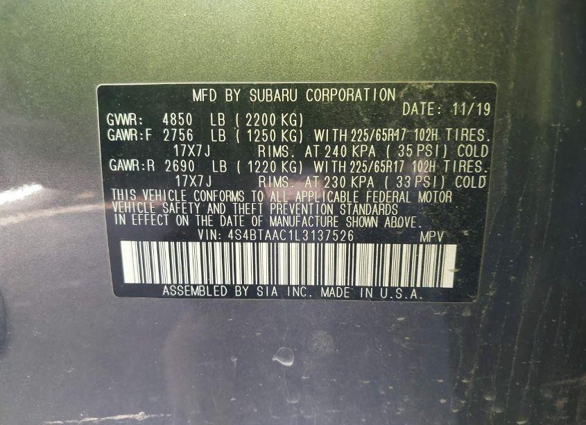 Photo 9 of 2020 Subaru Outback (VIN 4S4BTAAC1L3137526)