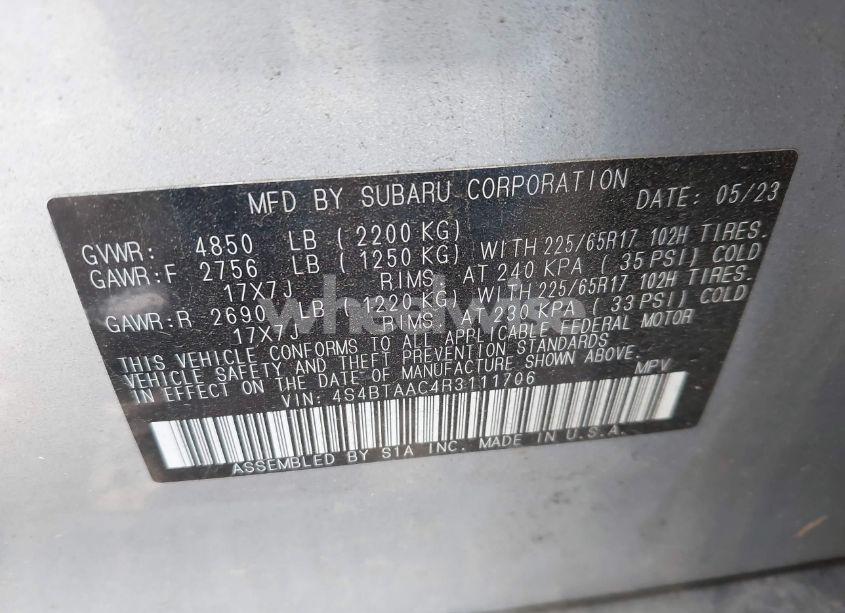 Photo 9 of 2024 Subaru Outback (VIN 4S4BTAAC4R3111706)