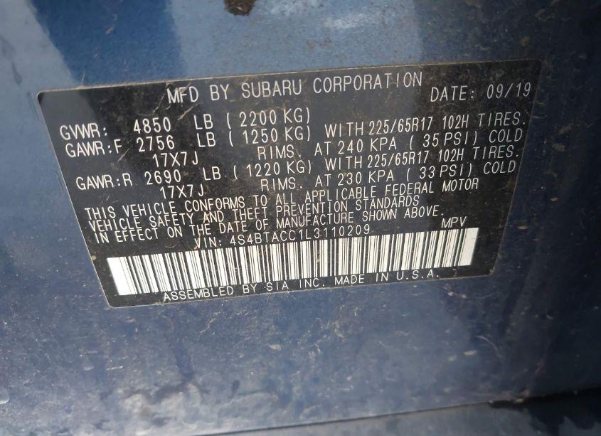 Photo 9 of 2020 Subaru Outback PREMIUM (VIN 4S4BTACC1L3110209)