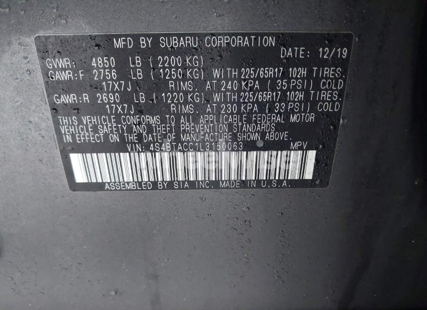 Photo 9 of 2020 Subaru Outback PREMIUM (VIN 4S4BTACC1L3150063)