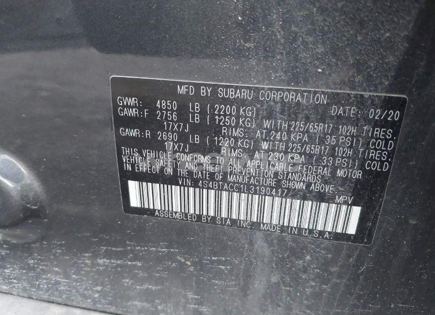 Photo 9 of 2020 Subaru Outback PREMIUM (VIN 4S4BTACC1L3190417)