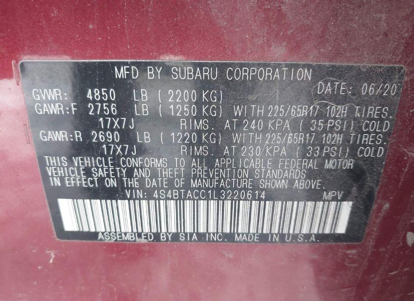 Photo 9 of 2020 Subaru Outback PREMIUM (VIN 4S4BTACC1L3220614)