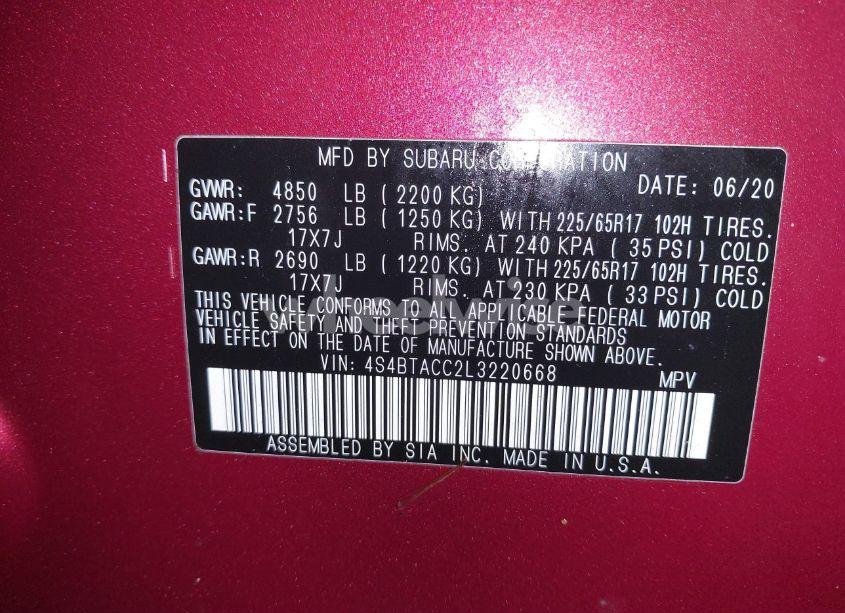 Photo 9 of 2020 Subaru Outback PREMIUM (VIN 4S4BTACC2L3220668)