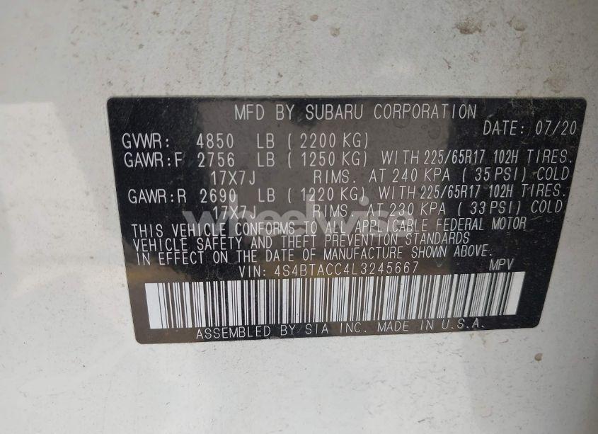 Photo 9 of 2020 Subaru Outback PREMIUM (VIN 4S4BTACC4L3245667)