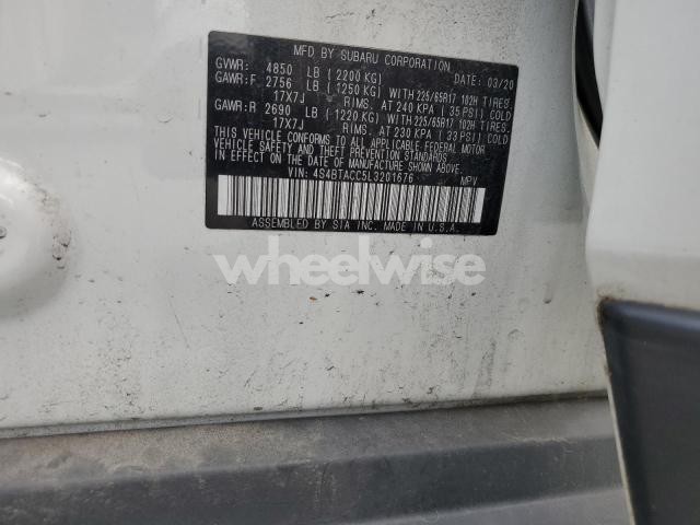 Photo 2 of 2020 SUBARU OUTBACK PREMIUM (VIN 4S4BTACC5L3201676)