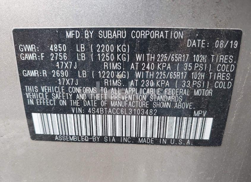 Photo 9 of 2020 Subaru Outback PREMIUM (VIN 4S4BTACC6L3103482)