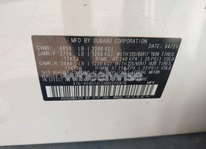 Photo 9 of 2021 Subaru Outback PREMIUM (VIN 4S4BTACC6M3205978)