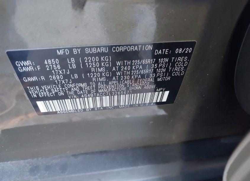 Photo 9 of 2020 Subaru Outback PREMIUM (VIN 4S4BTACC7L3265671)