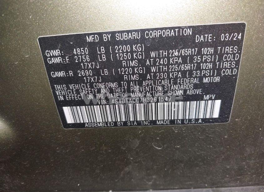 Photo 9 of 2024 Subaru Outback PREMIUM (VIN 4S4BTACC7R3261547)