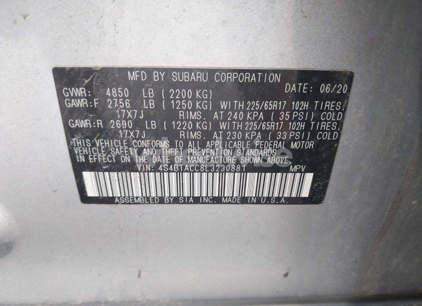 Photo 9 of 2020 Subaru Outback PREMIUM (VIN 4S4BTACC8L3230881)