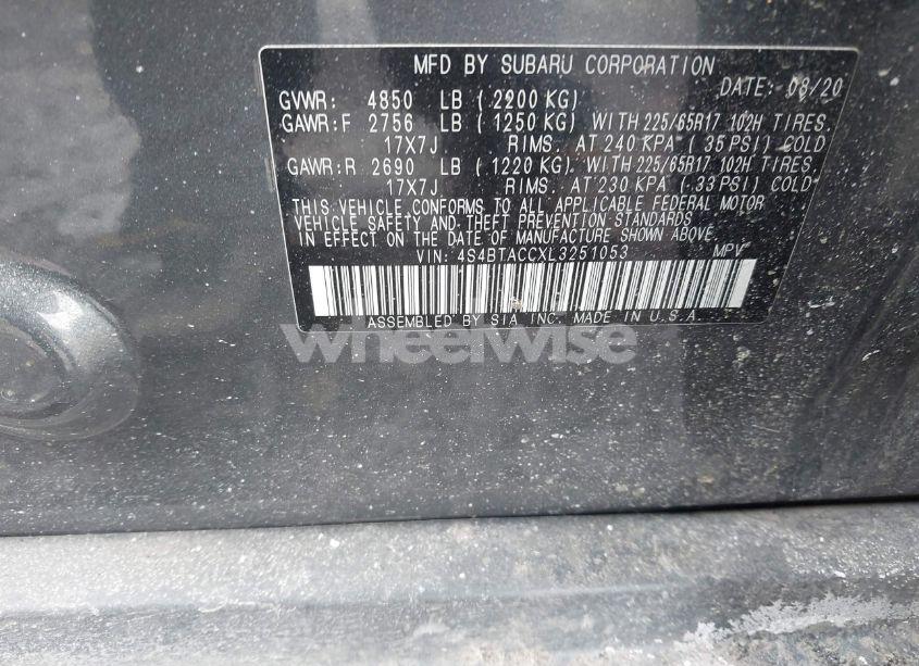 Photo 9 of 2020 Subaru Outback PREMIUM (VIN 4S4BTACCXL3251053)