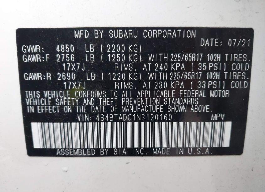 Photo 9 of 2022 Subaru Outback PREMIUM (VIN 4S4BTADC1N3120160)