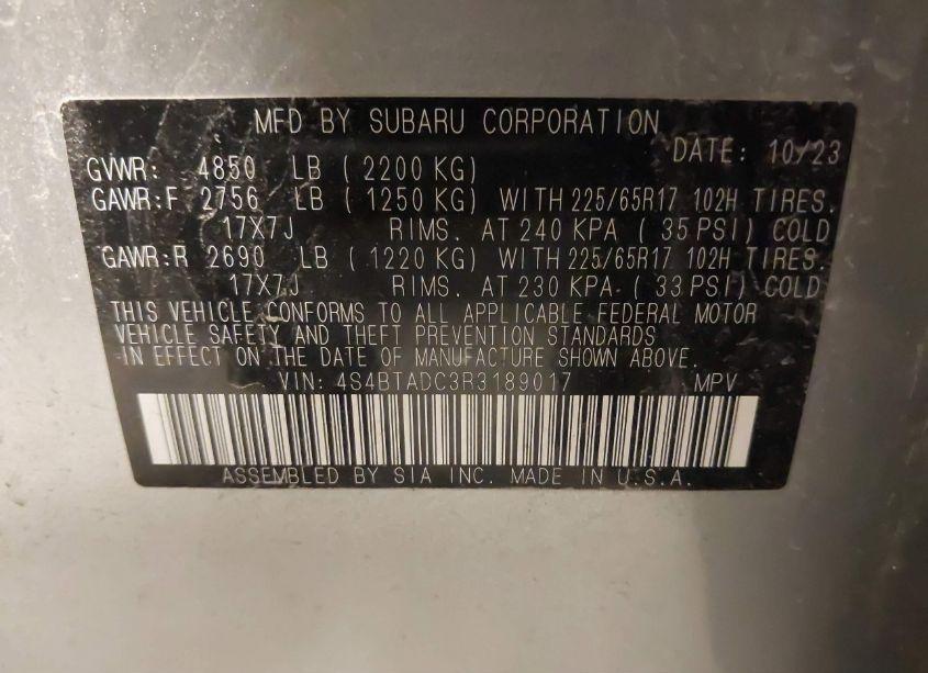 Photo 9 of 2024 Subaru Outback PREMIUM (VIN 4S4BTADC3R3189017)