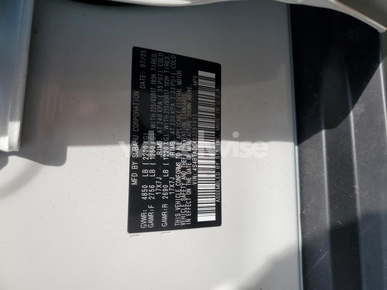 Photo 13 of 2025 SUBARU OUTBACK PREMIUM (VIN 4S4BTADC4S3297913)