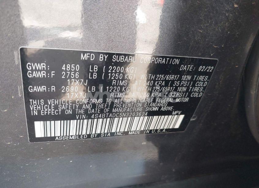 Photo 9 of 2022 Subaru Outback PREMIUM (VIN 4S4BTADC5N3203624)