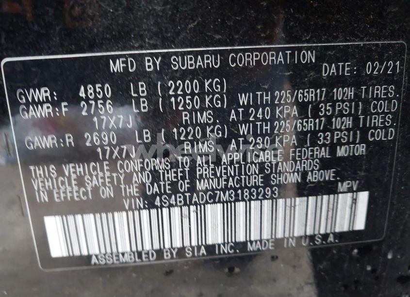 Photo 9 of 2021 Subaru Outback PREMIUM (VIN 4S4BTADC7M3183293)