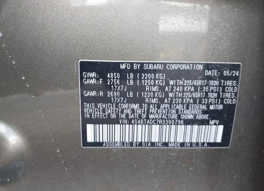 Photo 9 of 2024 Subaru Outback PREMIUM (VIN 4S4BTADC7R3300796)