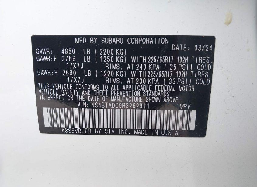 Photo 9 of 2024 Subaru Outback PREMIUM (VIN 4S4BTADC9R3262911)
