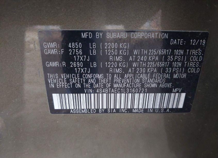 Photo 9 of 2020 Subaru Outback PREMIUM (VIN 4S4BTAEC1L3160721)