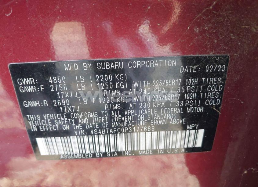 Photo 9 of 2023 Subaru Outback PREMIUM (VIN 4S4BTAFC0P3177689)