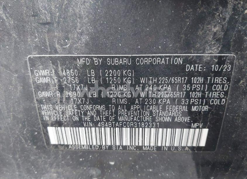 Photo 9 of 2024 Subaru Outback PREMIUM (VIN 4S4BTAFC0R3182331)