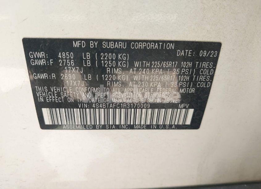 Photo 9 of 2024 Subaru Outback PREMIUM (VIN 4S4BTAFC1R3170009)