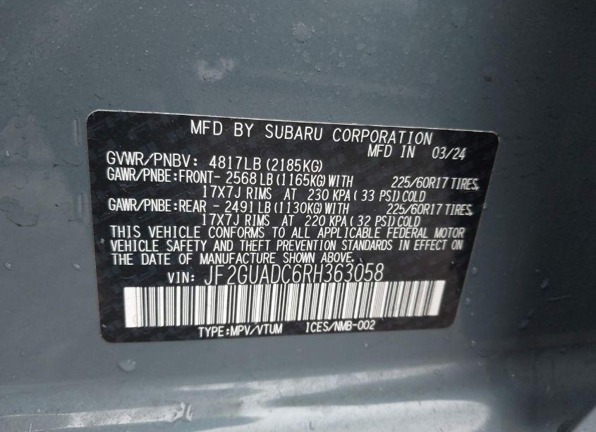 Photo 9 of 2024 Subaru Outback PREMIUM (VIN 4S4BTAFC1R3294667)