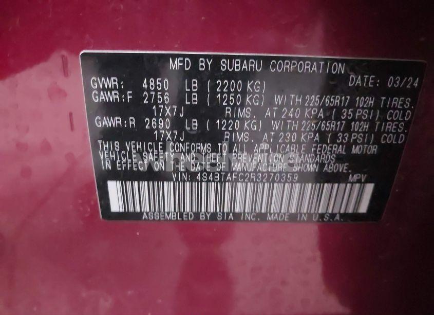 Photo 9 of 2024 Subaru Outback PREMIUM (VIN 4S4BTAFC2R3270359)