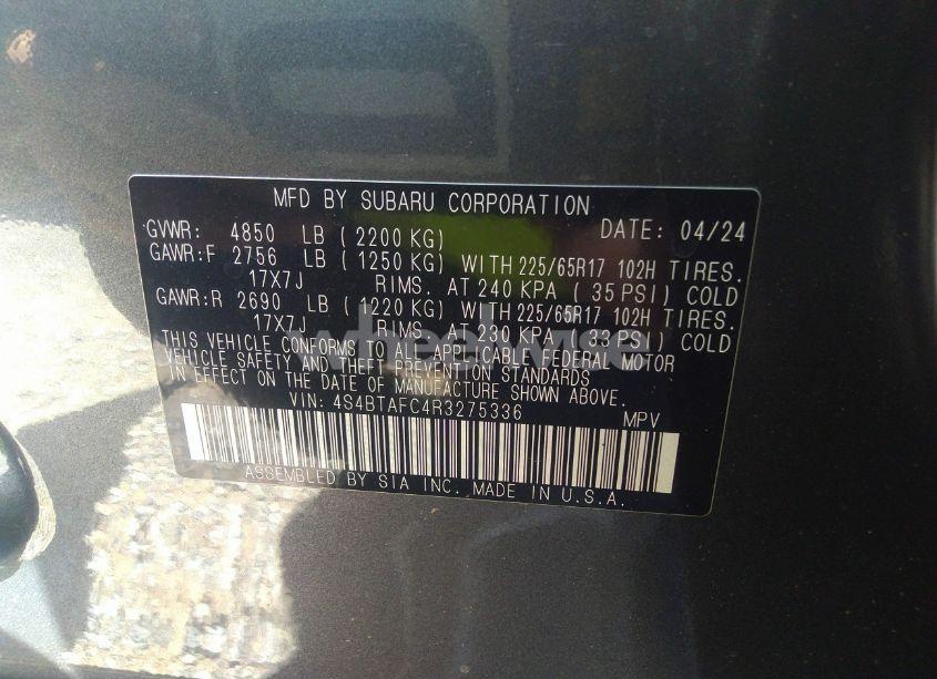 Photo 9 of 2024 Subaru Outback PREMIUM (VIN 4S4BTAFC4R3275336)