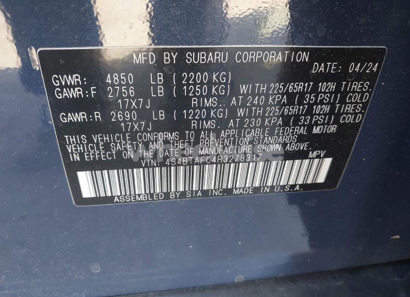 Photo 9 of 2024 Subaru Outback PREMIUM (VIN 4S4BTAFC4R3278317)