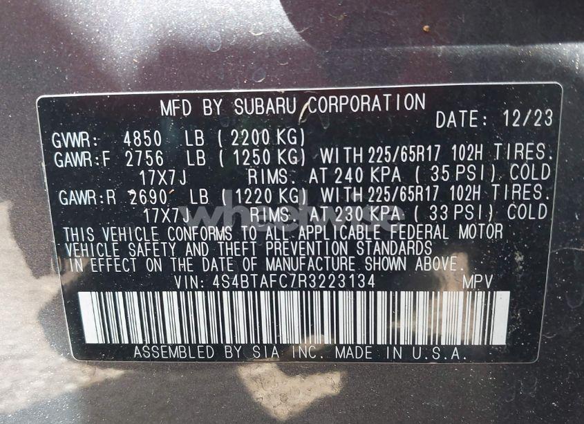 Photo 9 of 2024 Subaru Outback PREMIUM (VIN 4S4BTAFC7R3223134)