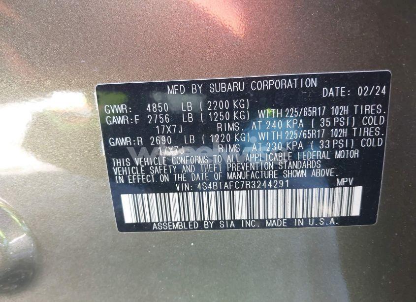 Photo 9 of 2024 Subaru Outback PREMIUM (VIN 4S4BTAFC7R3244291)