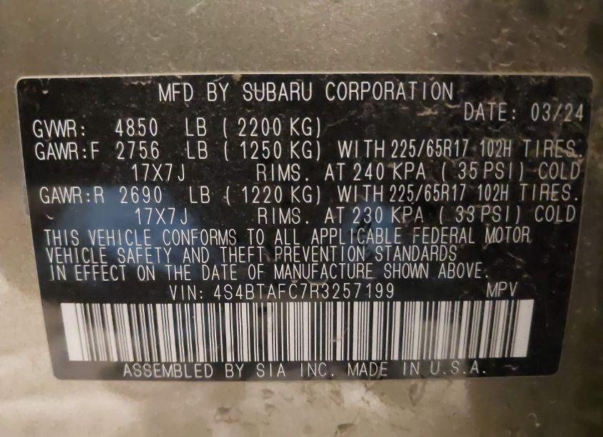 Photo 9 of 2024 Subaru Outback PREMIUM (VIN 4S4BTAFC7R3257199)