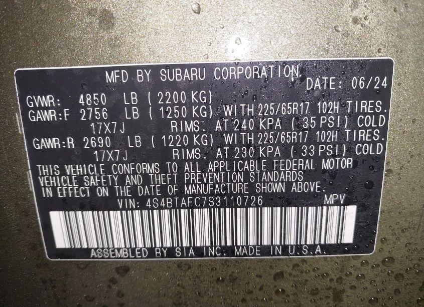 Photo 9 of 2025 Subaru Outback PREMIUM (VIN 4S4BTAFC7S3110726)