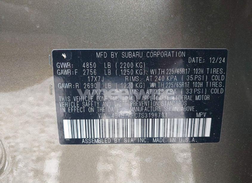 Photo 9 of 2025 Subaru Outback PREMIUM (VIN 4S4BTAFC7S3198791)